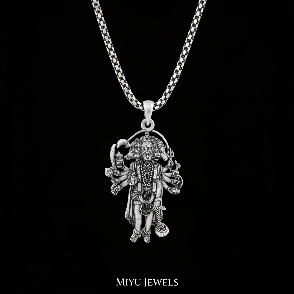 925 Silver Panchmukhi Hanuman Pendant | Oxidized Hindu Amulet