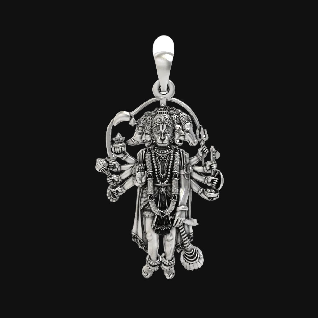 925 Silver Panchmukhi Hanuman Pendant | Oxidized Hindu Amulet