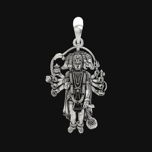 925 Silver Panchmukhi Hanuman Pendant | Oxidized Hindu Amulet