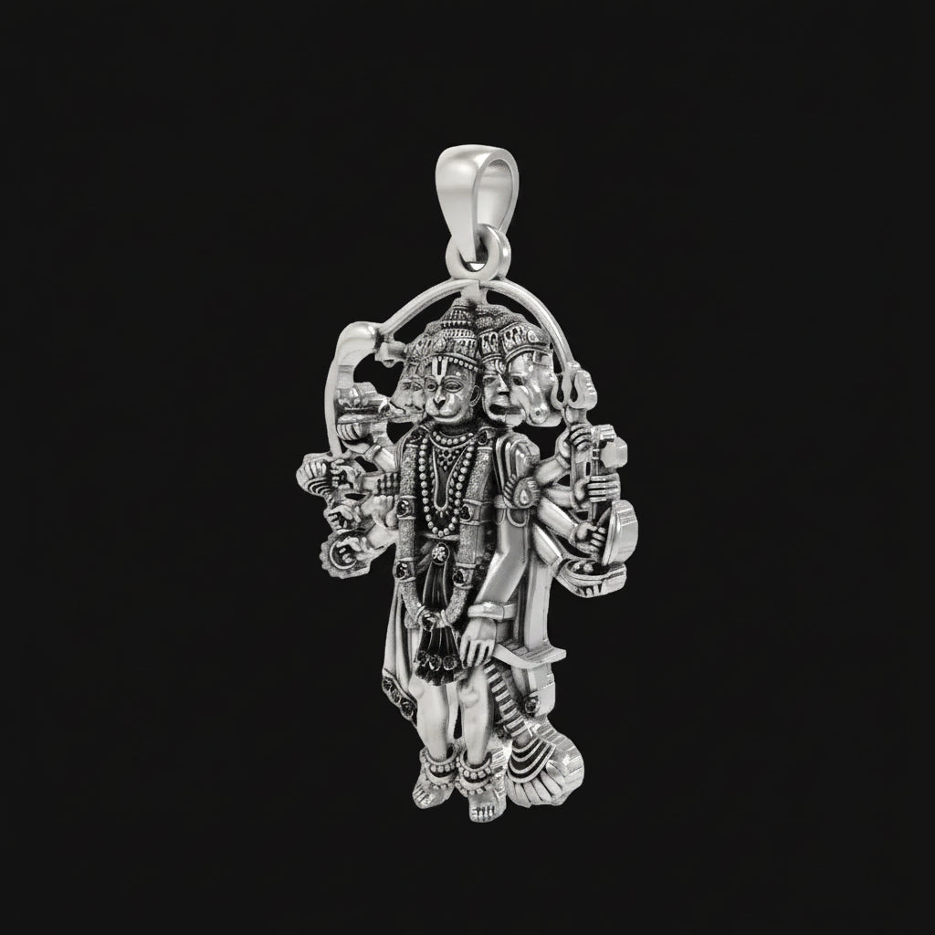 925 Silver Panchmukhi Hanuman Pendant | Oxidized Hindu Amulet