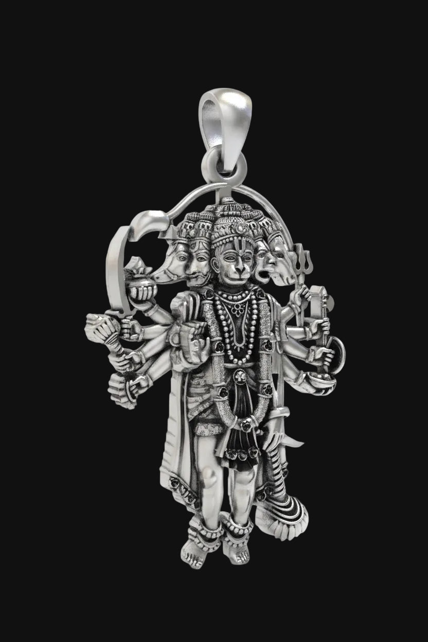 925 Silver Panchmukhi Hanuman Pendant | Oxidized Hindu Amulet