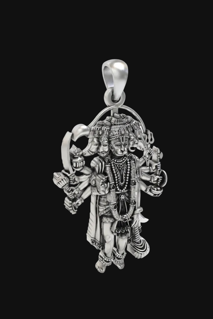 925 Silver Panchmukhi Hanuman Pendant | Oxidized Hindu Amulet