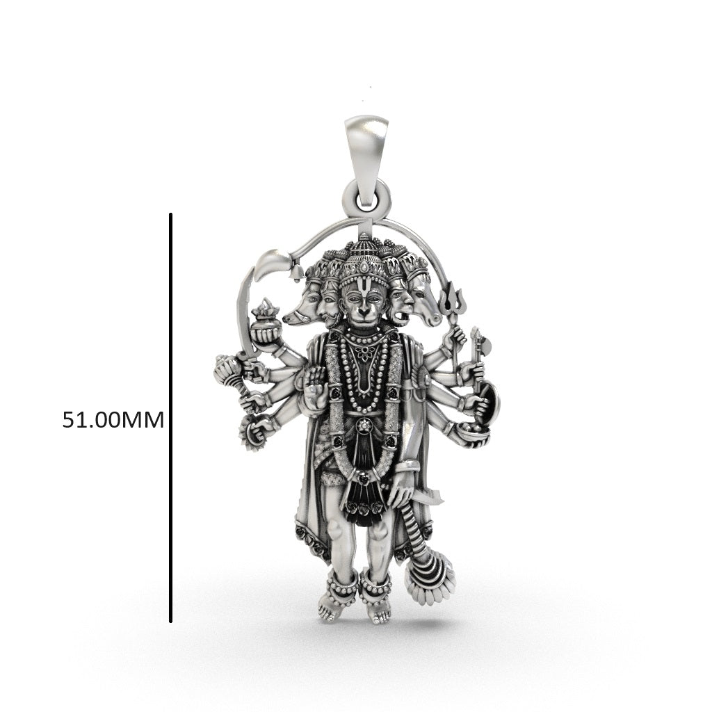925 Silver Panchmukhi Hanuman Pendant | Oxidized Hindu Amulet