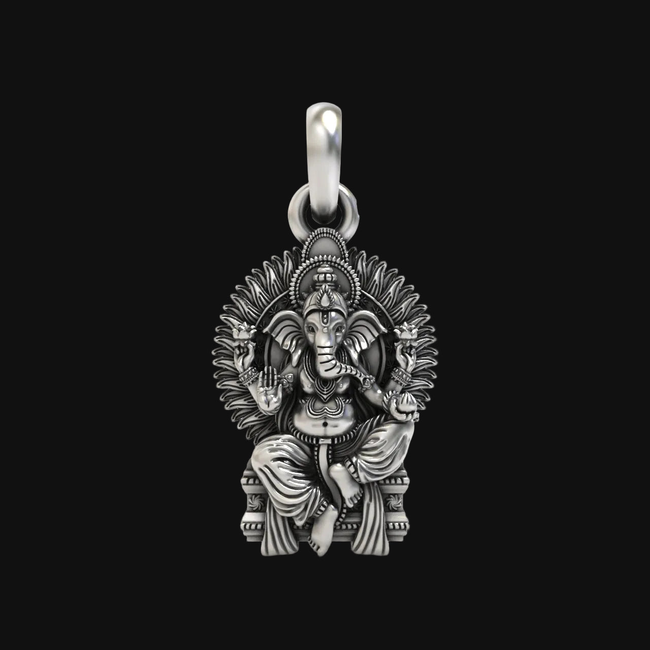 The Royal Seat: 925 Silver Ganeshji in Singhasan Pendant
