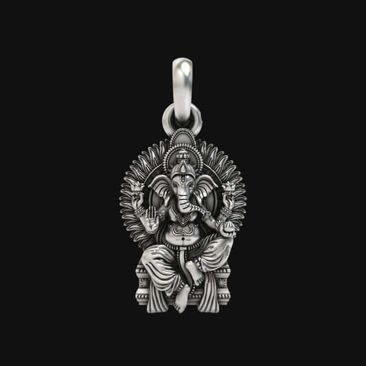 The Royal Seat: 925 Silver Ganeshji in Singhasan Pendant