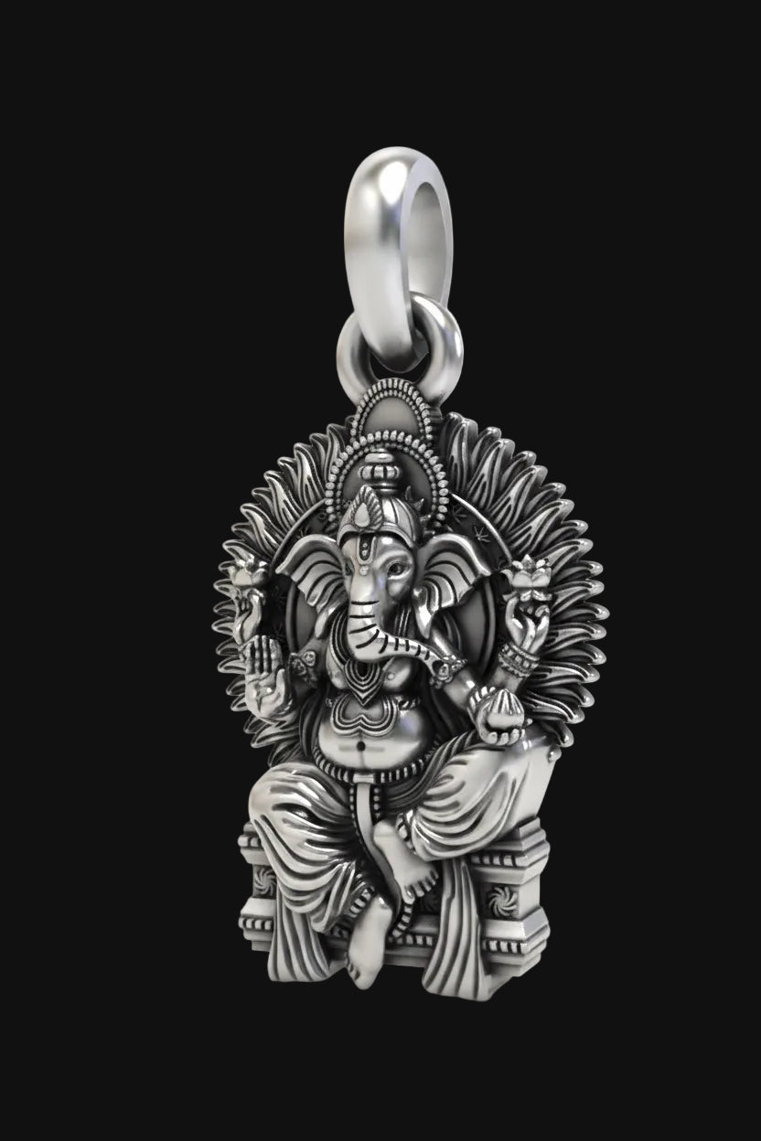 The Royal Seat: 925 Silver Ganeshji in Singhasan Pendant