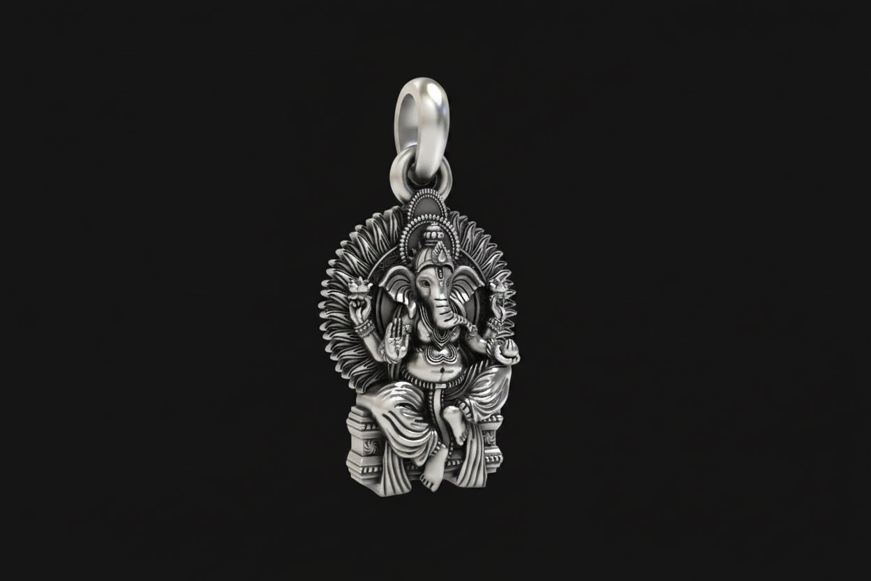 The Royal Seat: 925 Silver Ganeshji in Singhasan Pendant