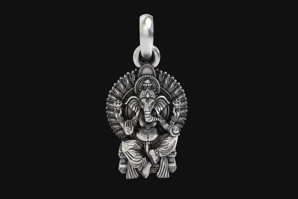 The Royal Seat: 925 Silver Ganeshji in Singhasan Pendant