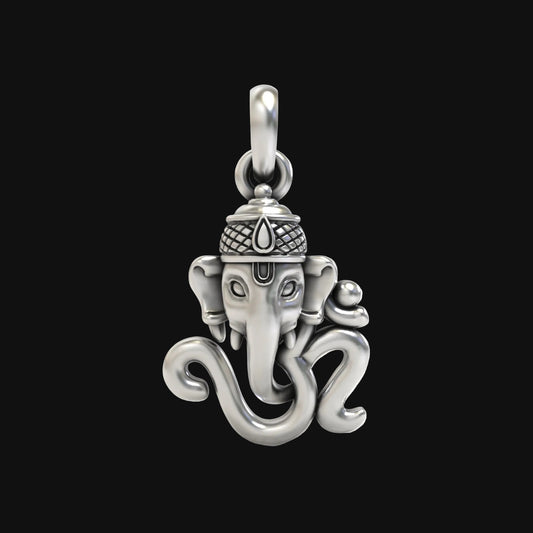 Silver OM with Ganesh face Pendant