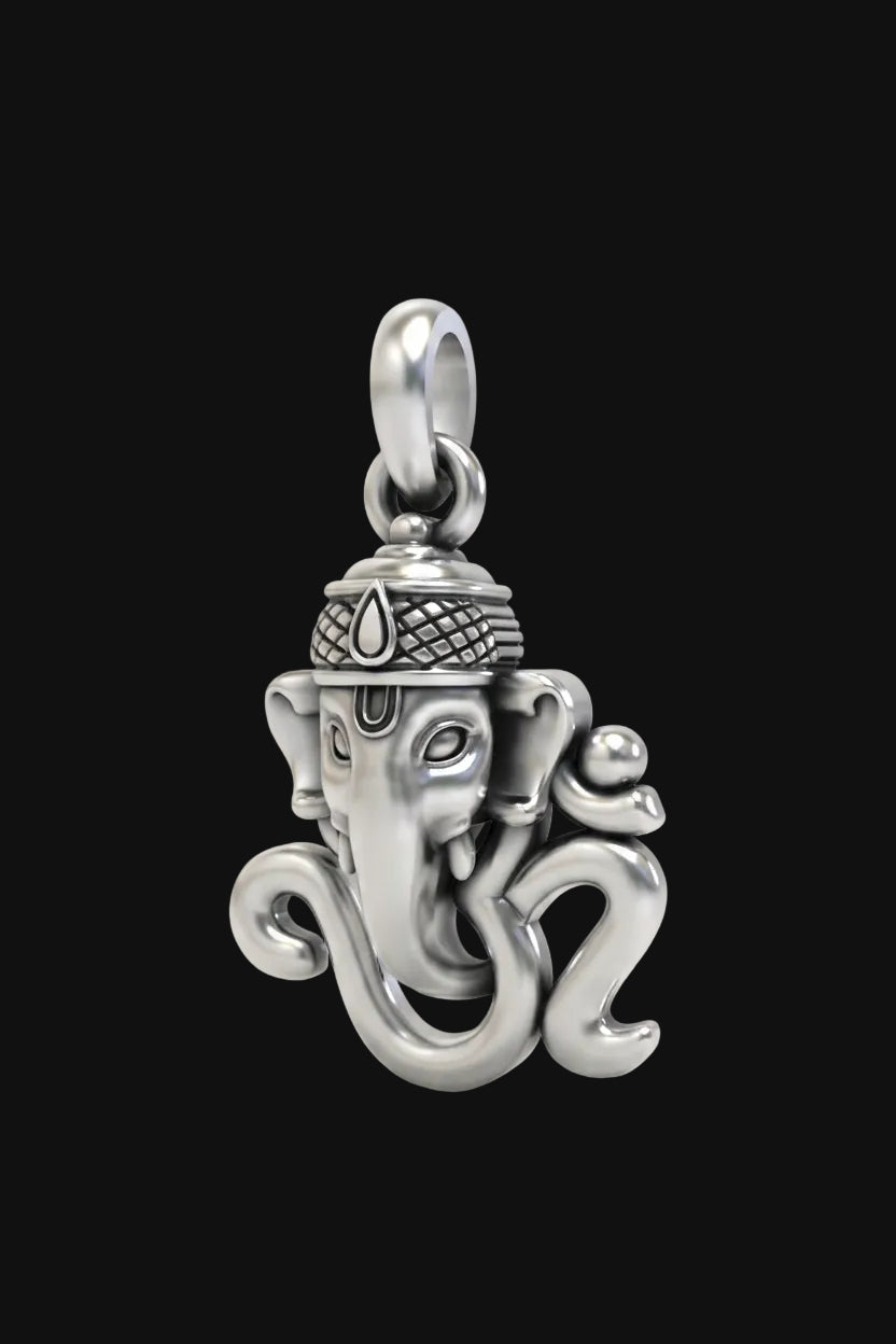 Silver OM with Ganesh face Pendant