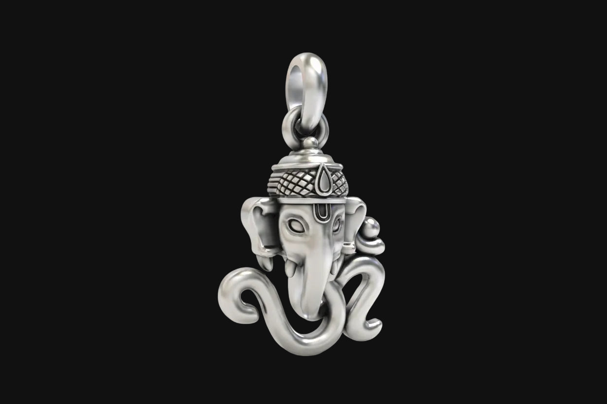 Silver OM with Ganesh face Pendant