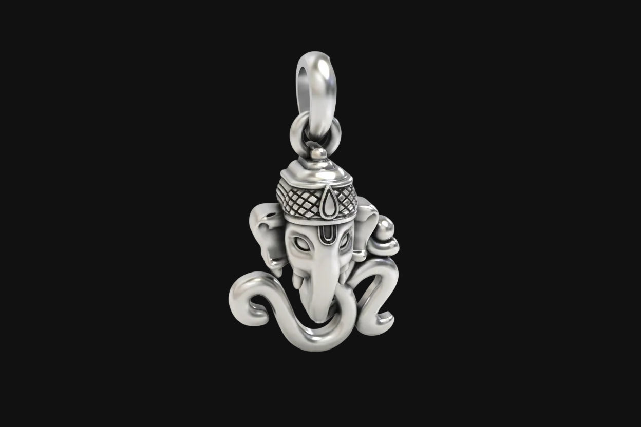 Silver OM with Ganesh face Pendant