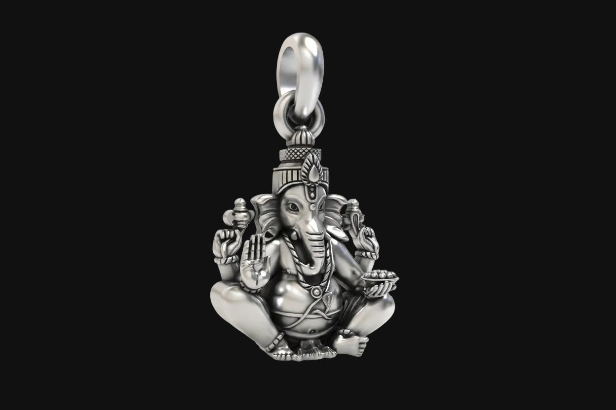 Small Sitting Ganesha Silver Pendant