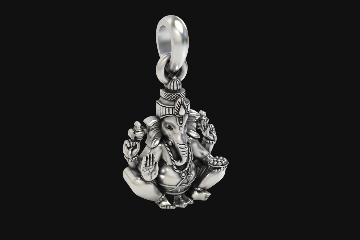 Small Sitting Ganesha Silver Pendant