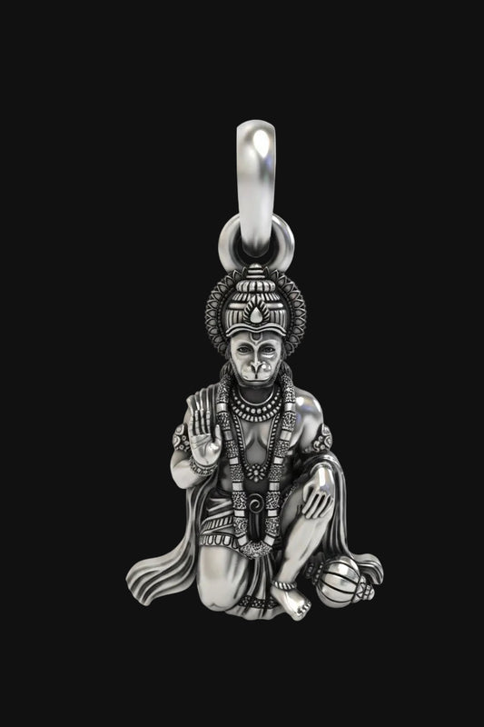 Silver Sitting Hanumanji Pendant
