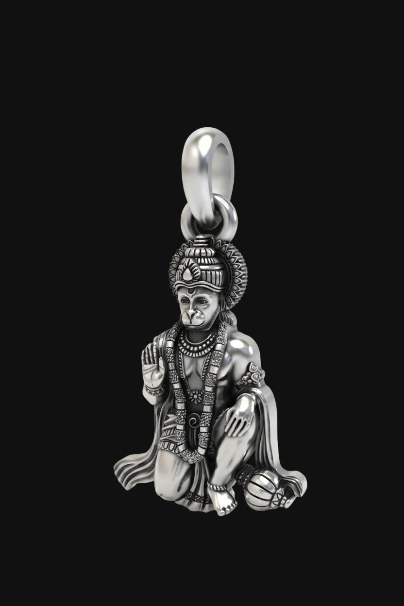 Silver Sitting Hanumanji Pendant