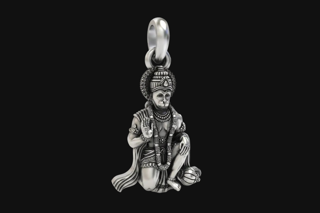 Silver Sitting Hanumanji Pendant