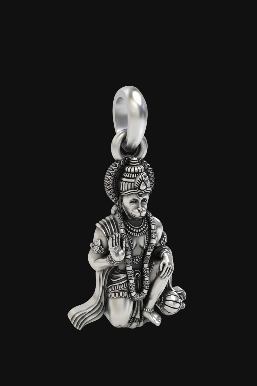 Silver Sitting Hanumanji Pendant