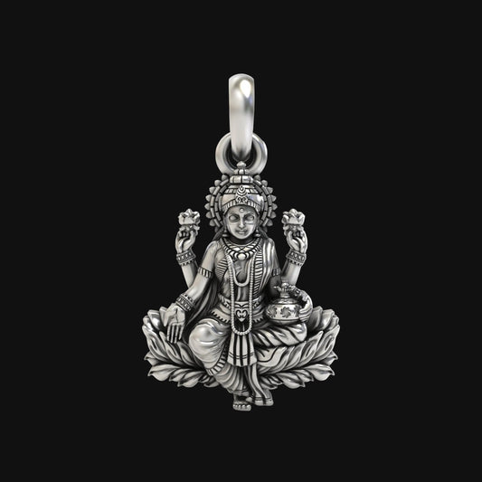 Luminous Lotus: A Silver Pendant of Lakshmi