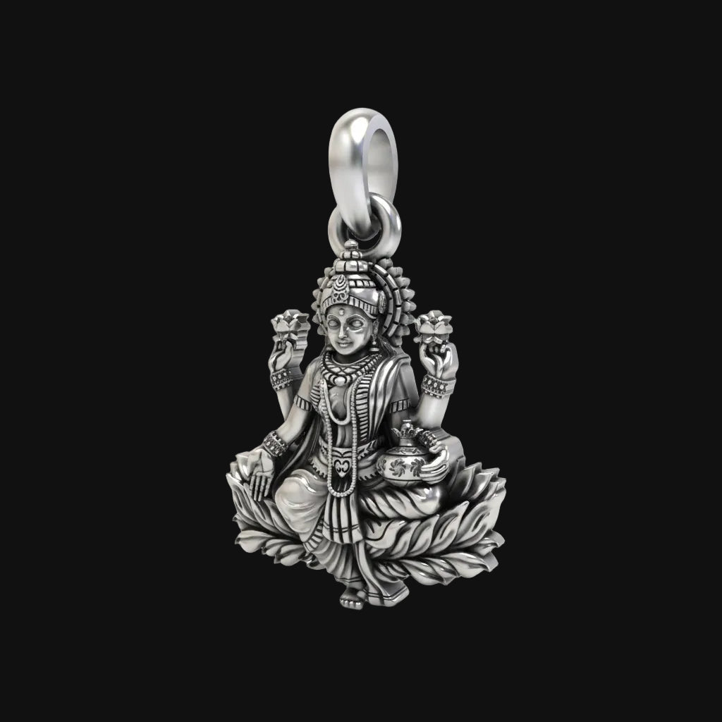 Luminous Lotus: A Silver Pendant of Lakshmi