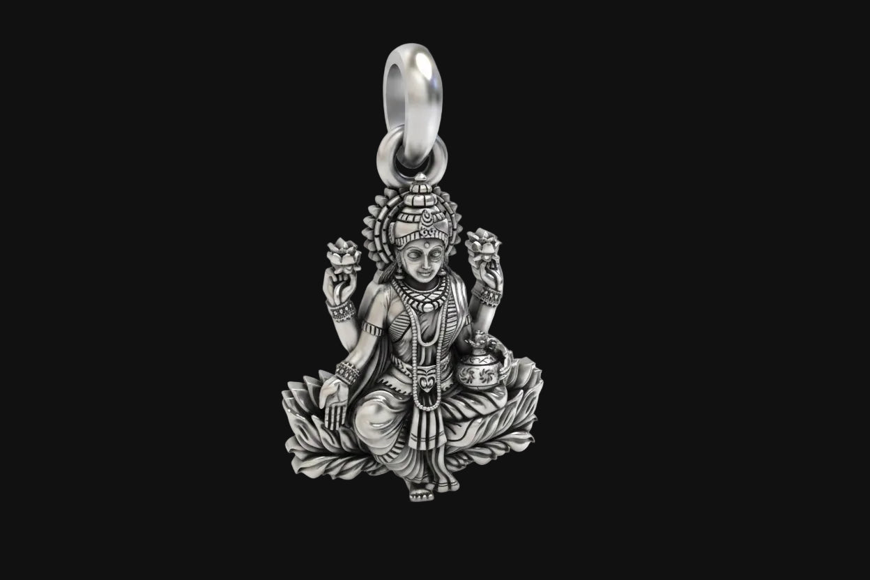 Luminous Lotus: A Silver Pendant of Lakshmi