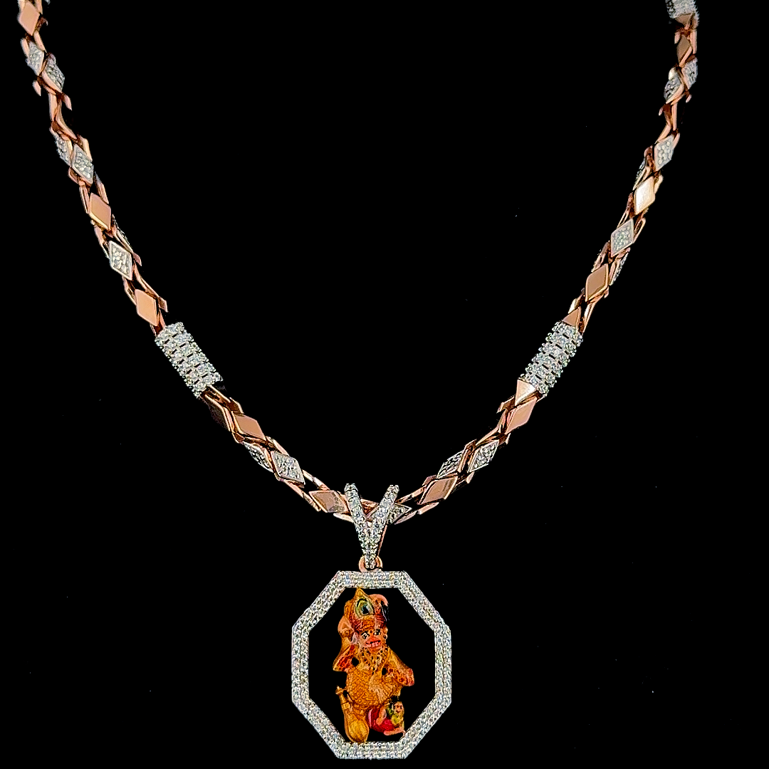 92.5 Silver Shree Hanuman Ji Pendant  with CZ Diamonds |