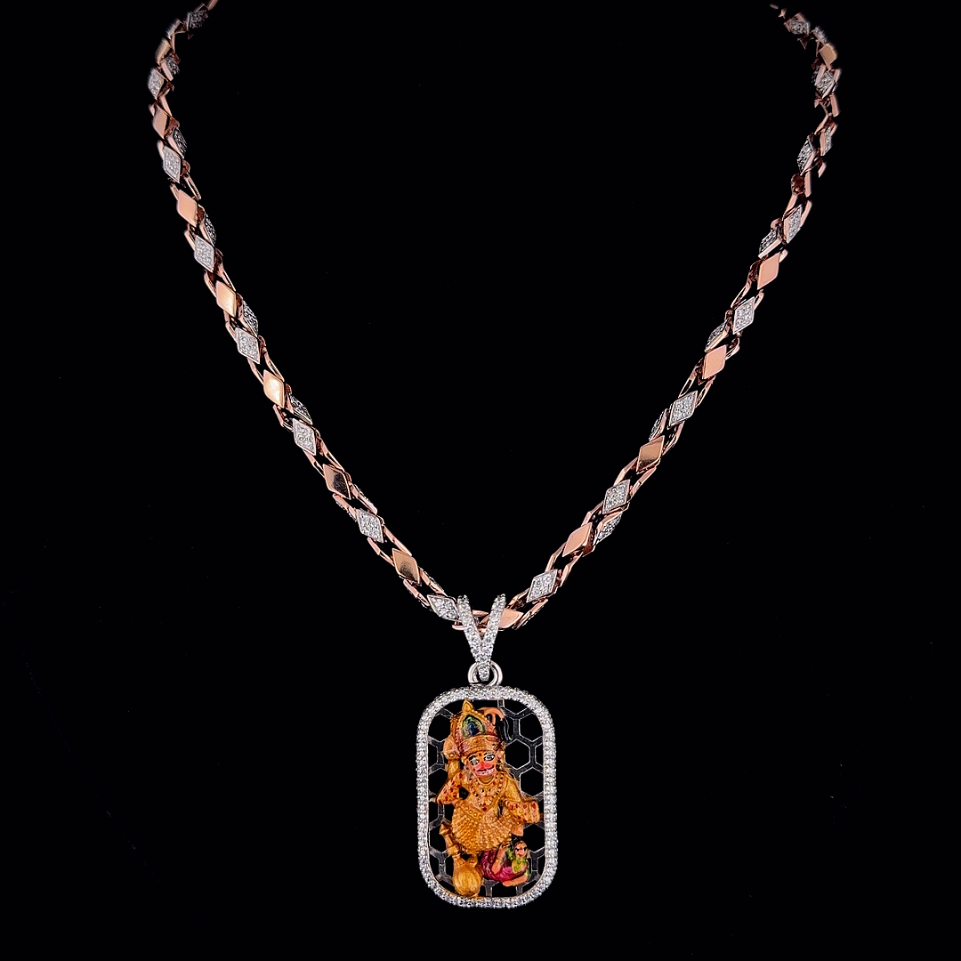 92.5 SILVER HANUMAN DADA PENDENT WITH CHAIN | CZ DAIMOND
