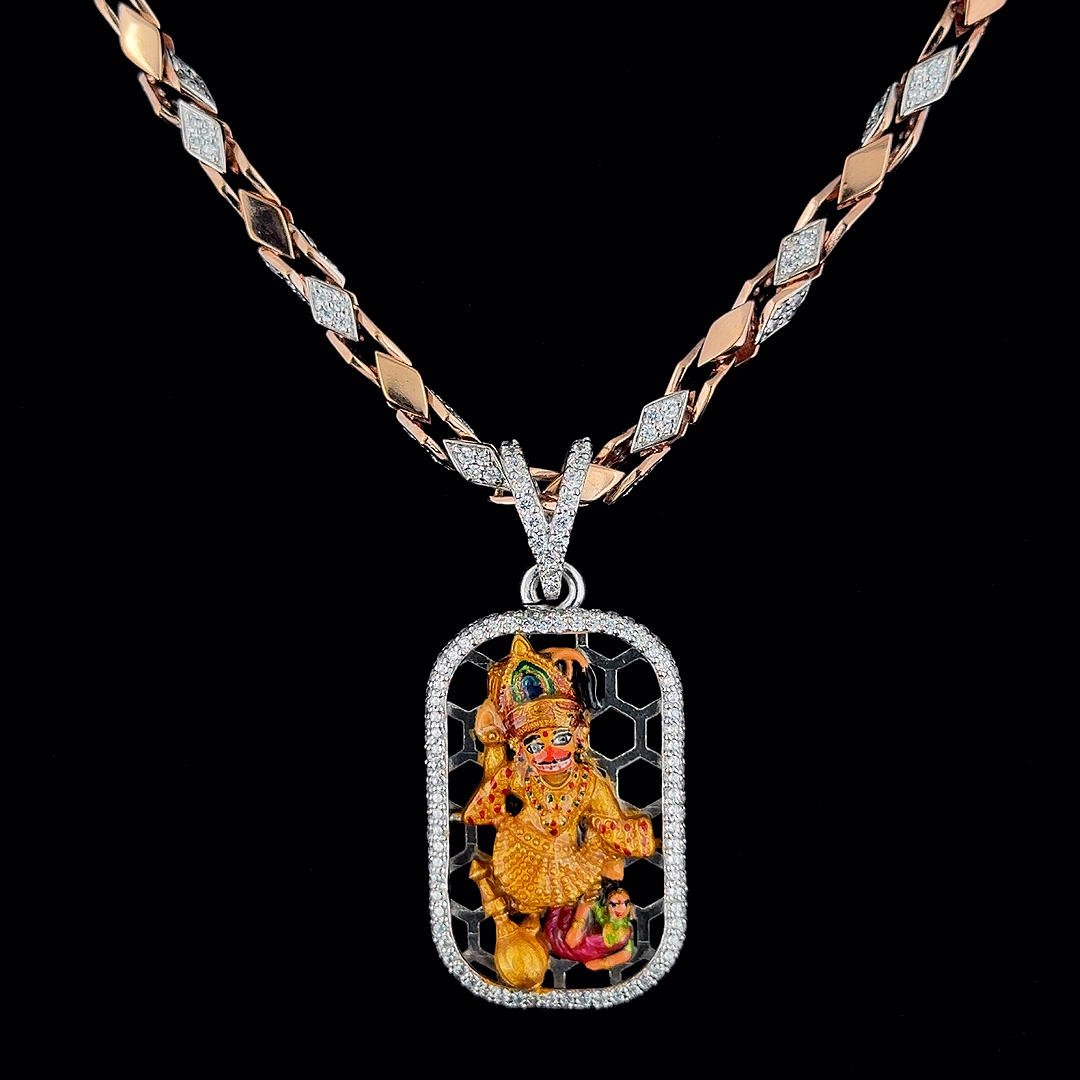 92.5 SILVER HANUMAN DADA PENDENT WITH CHAIN | CZ DAIMOND