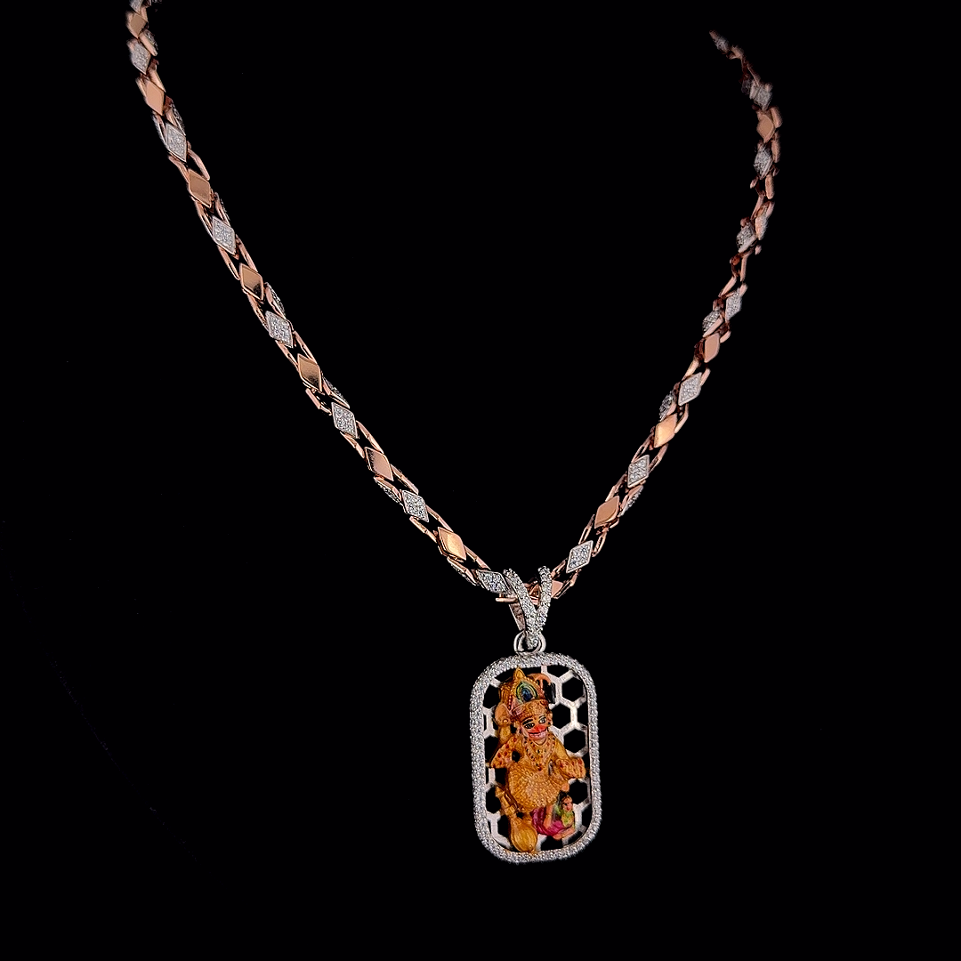 92.5 SILVER HANUMAN DADA PENDENT WITH CHAIN | CZ DAIMOND