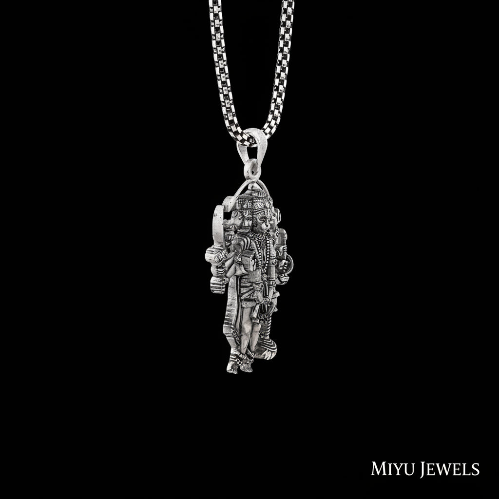 925 Silver Panchmukhi Hanuman Pendant | Oxidized Hindu Amulet