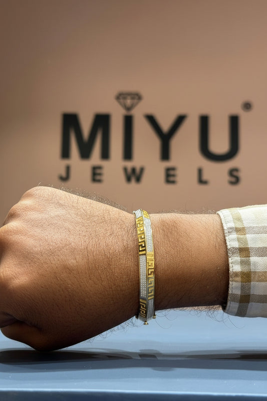 MIYU 925 Sterling Silver Greek Pattern Dual Tone Bracelet for Men