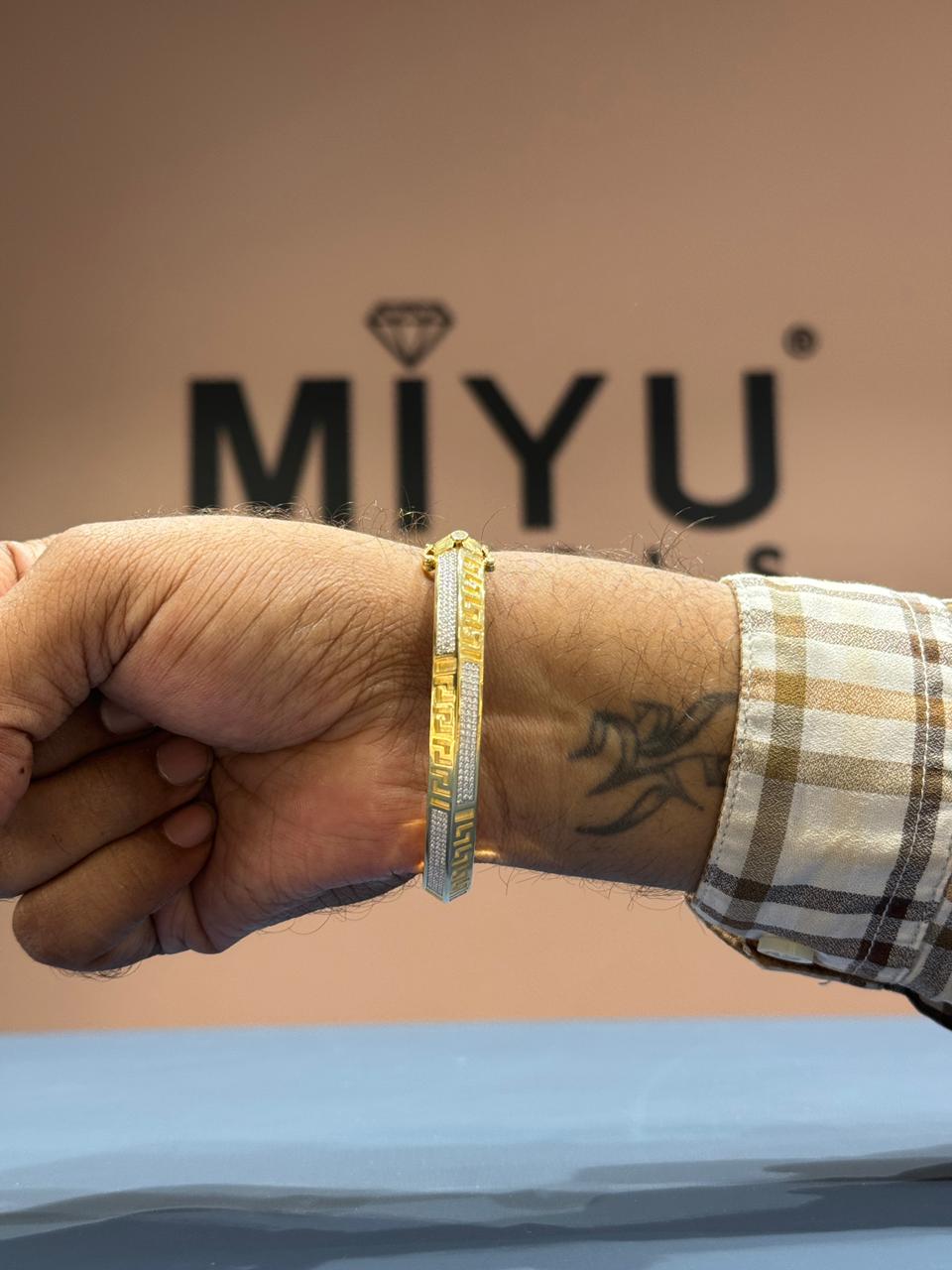 MIYU 925 Sterling Silver Greek Pattern Dual Tone Bracelet for Men