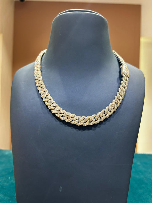 MIYU 925 Sterling Silver Full Iced Cuban Link Chain Necklace With Moissanite Daimond