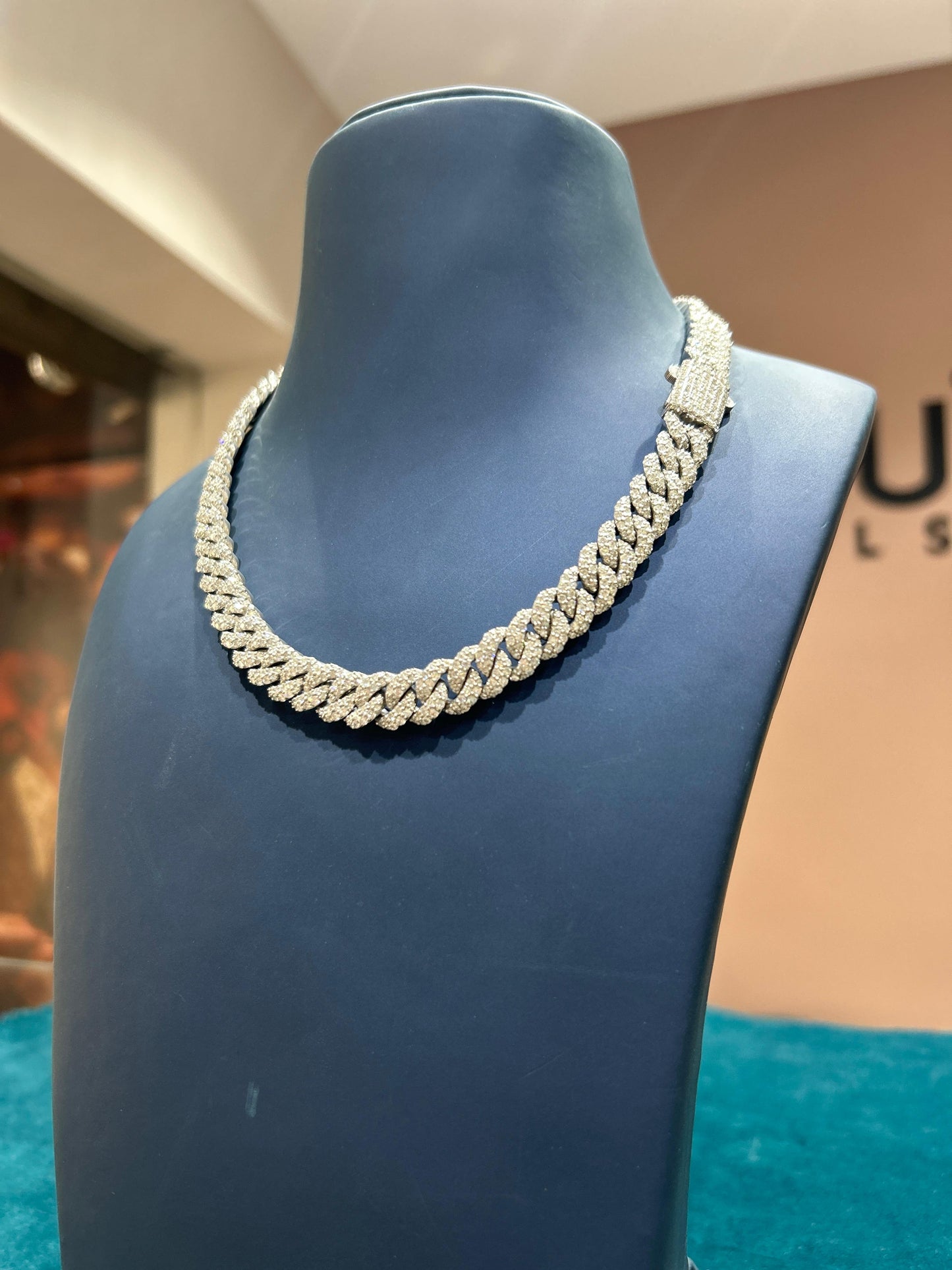 MIYU 925 Sterling Silver Full Iced Cuban Link Chain Necklace With Moissanite Daimond