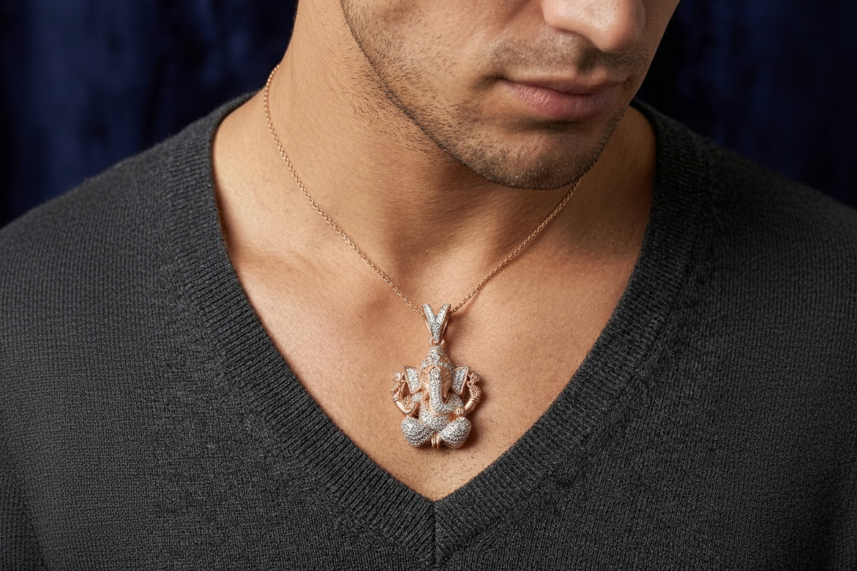 925 Sterling Silver Rose Gold Plated Lord Ganesha Pendent