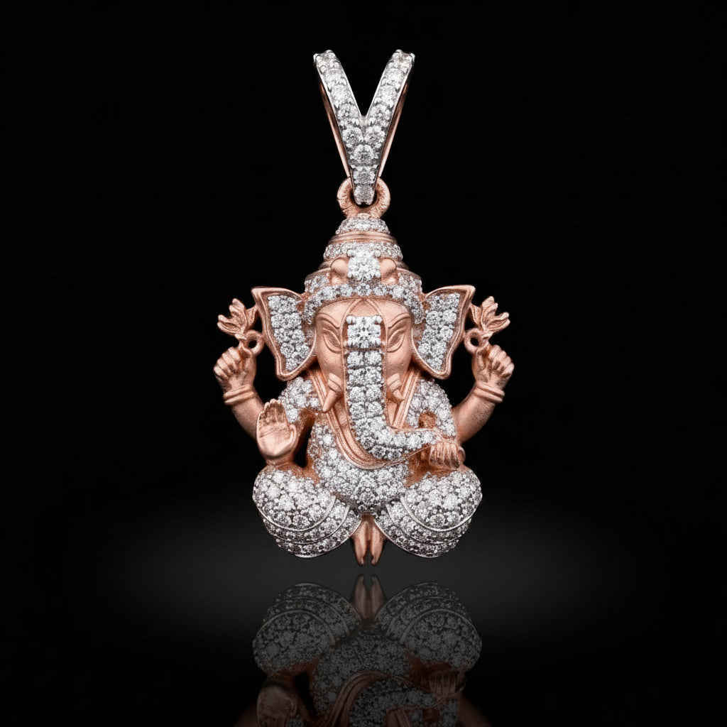 925 Sterling Silver Rose Gold Plated Lord Ganesha Pendent